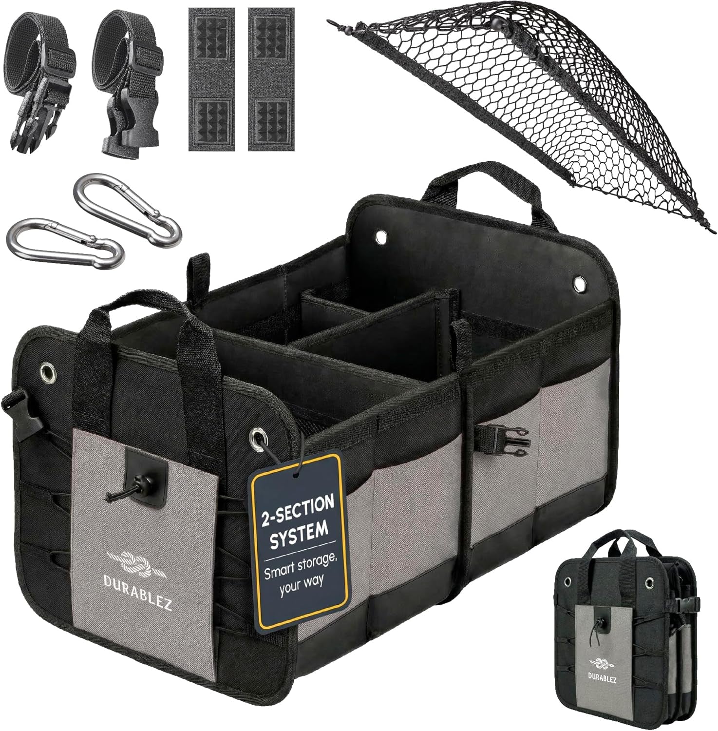 Ultimate XL 3-Section Car Trunk Organizer – Heavy Duty Foldable Cargo Storage Bin with Multi-Compartment Design – Perfect for a Clutter-Free Ride!