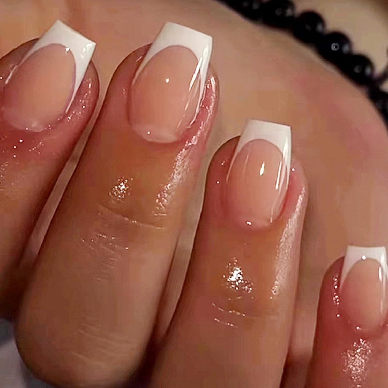 Stylish 6 Pack French Tip Press-On Nails - Almond, Square & Coffin Shapes in Elegant White & Bold Black, Complete with Glue!