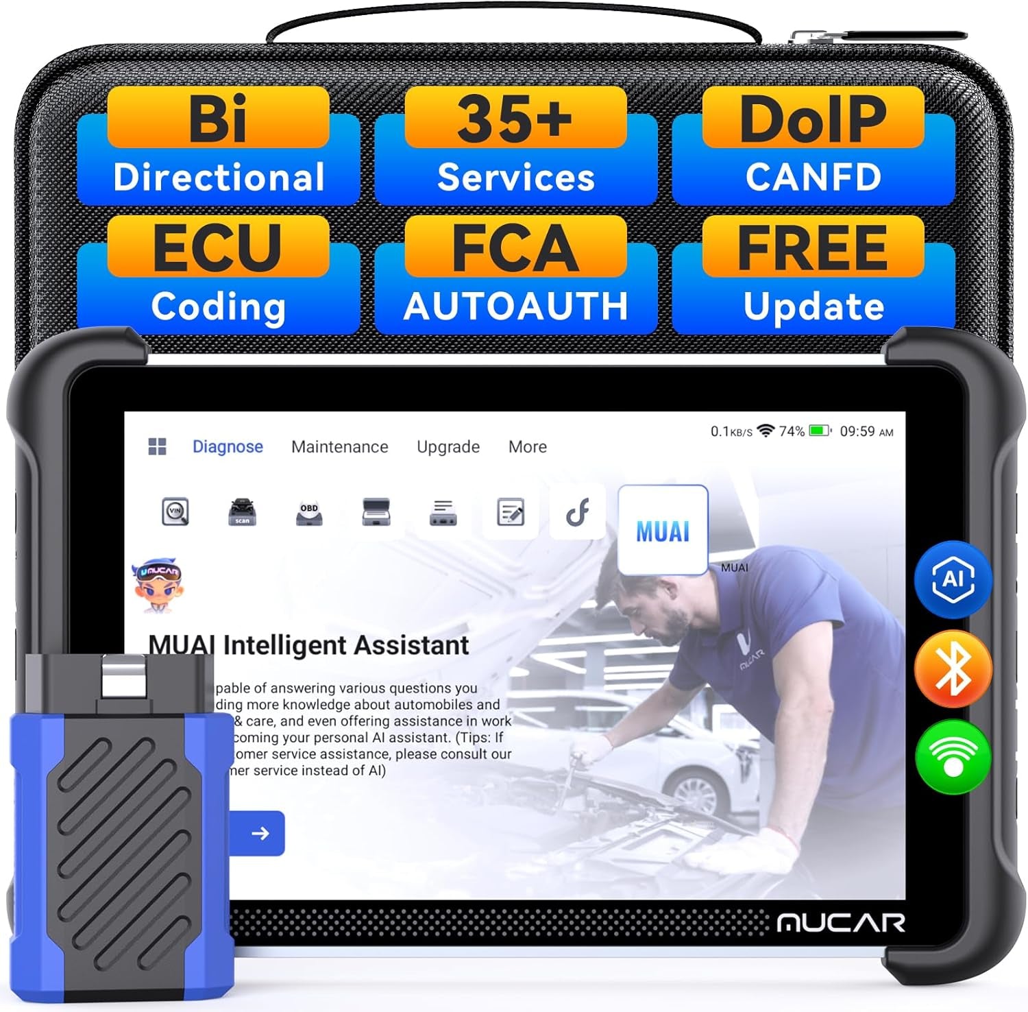 MUCAR 892BT Ai-Assisted Bidirectional Scan Tool, Full System OBD2 Scanner, Bi-Directional OBD2 Scanner Diagnostic Tool,Ecu Coding, 35 Services, FCA Autoauth, CANFD and DOIP, Free Lifetime Upgrade