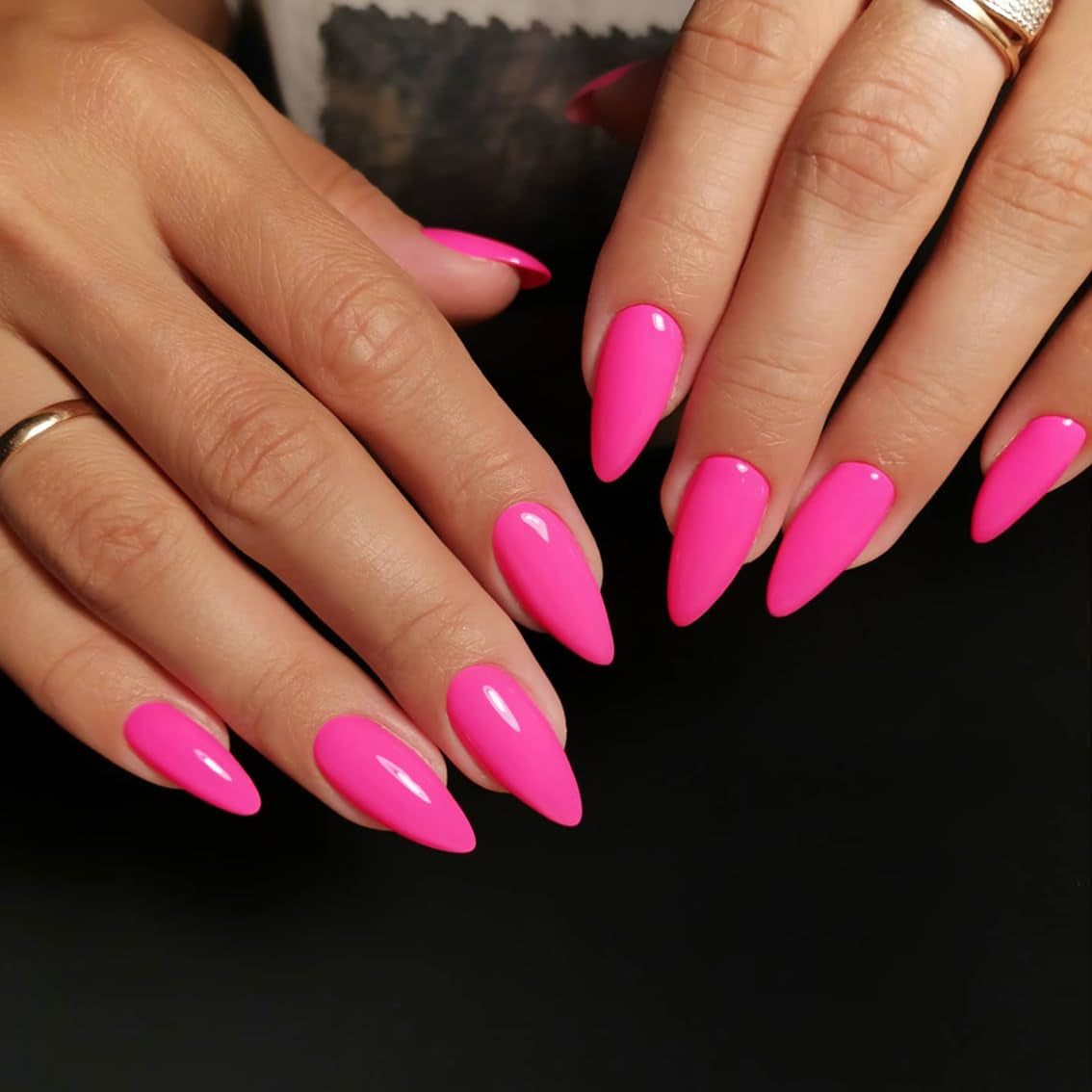 Vibrant Orange Red Almond Press-On Nails - Reusable Medium Length Acrylic Stiletto Nails for Women & Girls