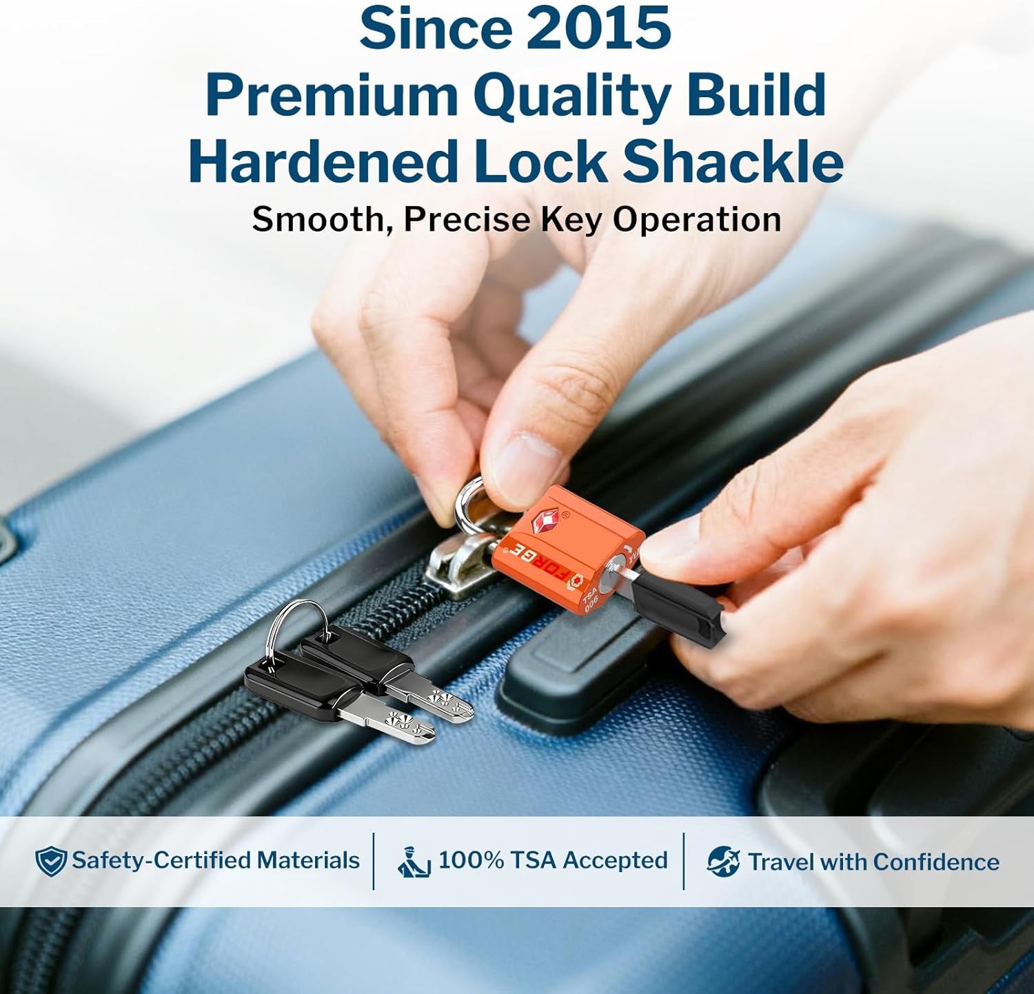 Forge Small TSA Approved Luggage Locks - Ultra Secure Dimple Key Travel Locks, Alloy Body, Perfect for Luggage, Travel Cases & Backpacks - 4 Pack in Vibrant Orange