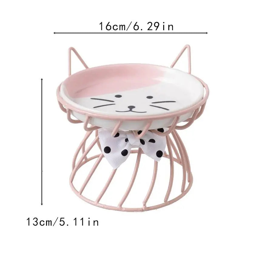 Ceramic Pet Feeding Bowl with Stand - Cute Cat Pattern, Suitable for Dogs and Cats, 1 Count