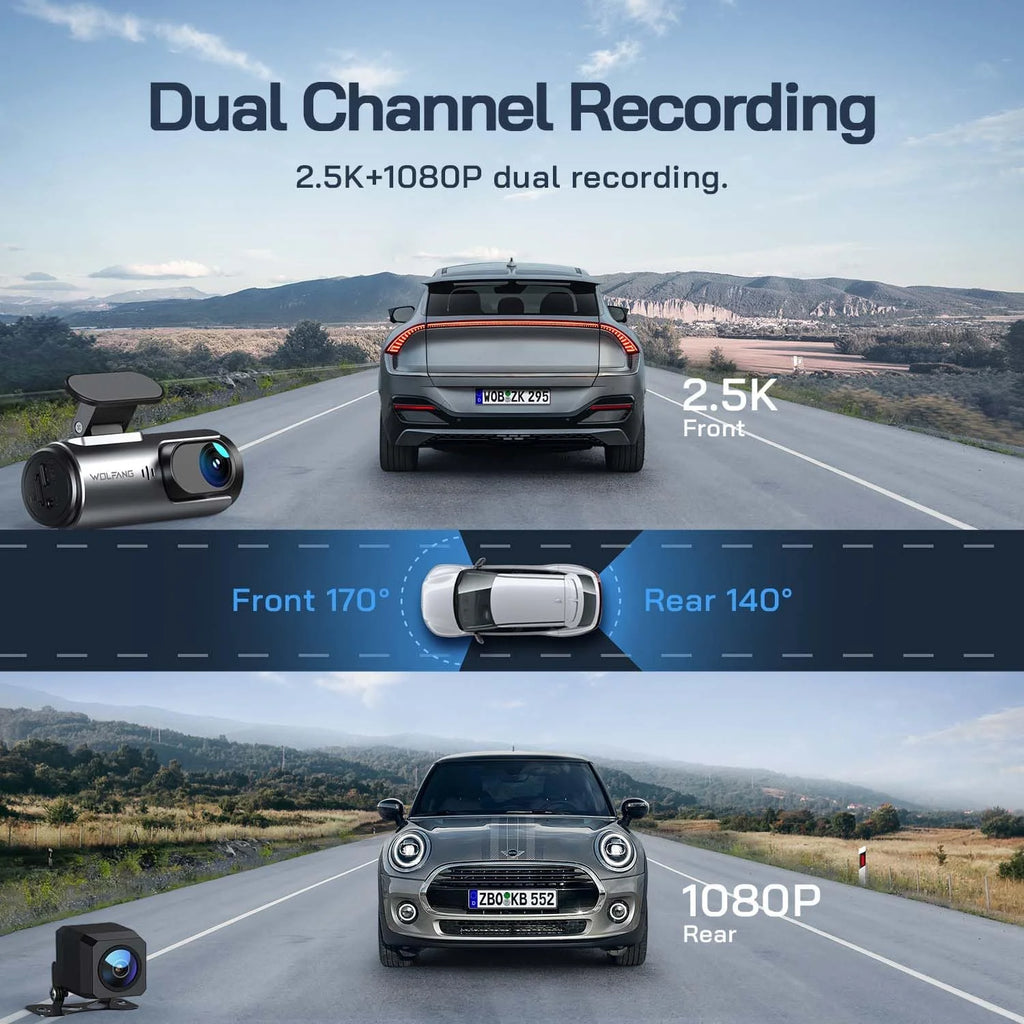 4K Front and 1080P Rear Dual Dash Cam - 3" IPS Screen, 170° Wide Angle, Night Vision, G-Sensor, Loop Recording, Parking Monitor, 128GB Support