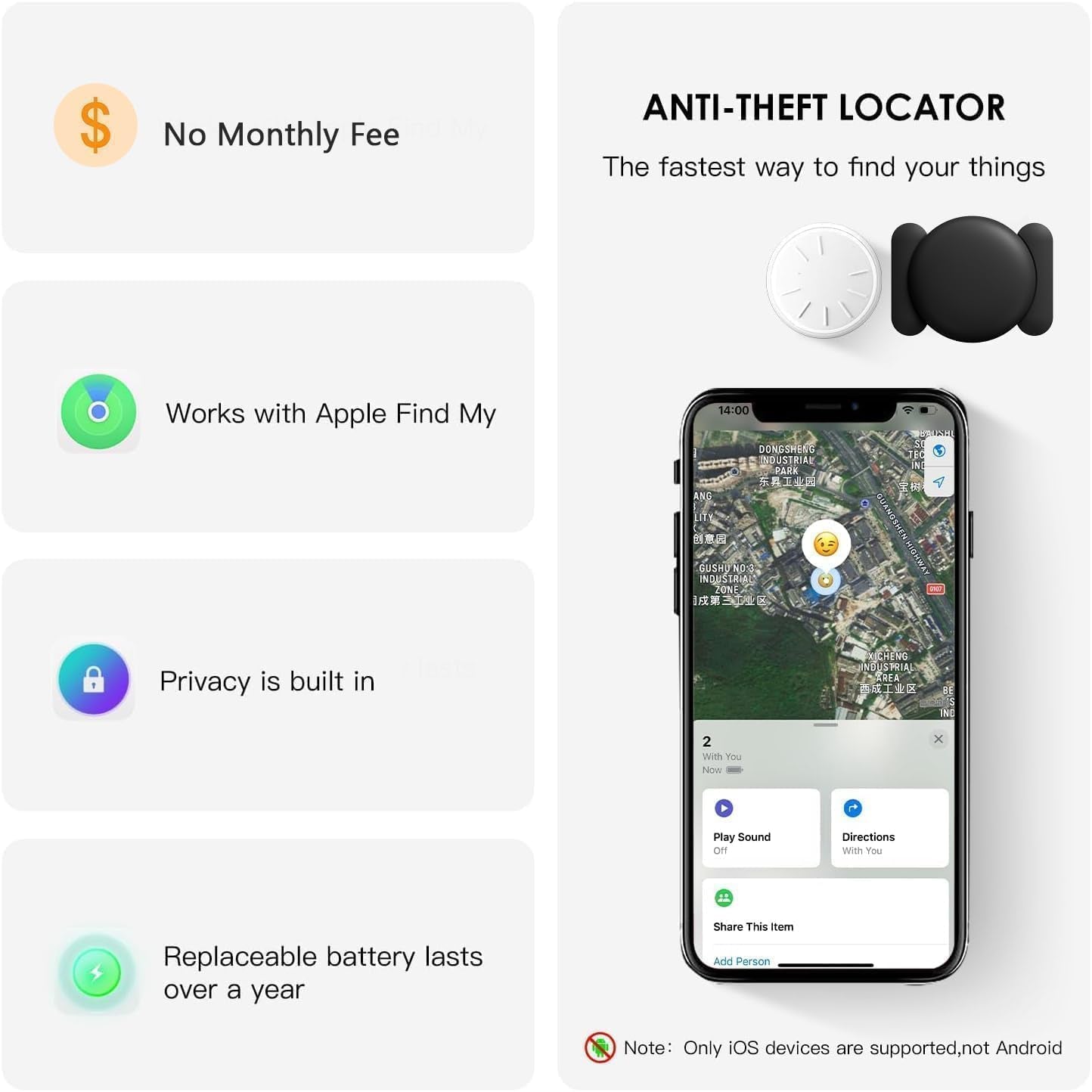 Tracker Device for Vehicles,Mini Hidden Car Tracker with Magnetic Case,No Monthly Fee Tracker,Car Locator Work with Apple Find My(Ios Only) (Black,2Pcs)