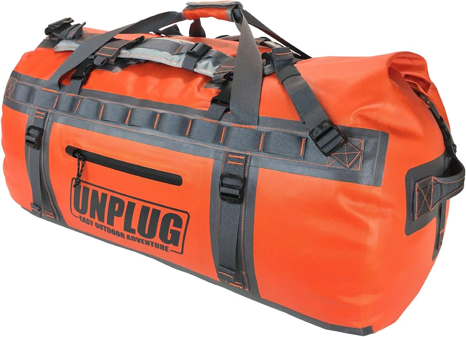 UNPLUG Ultimate Adventure | 1680D Heavy Duty Waterproof Bag | Large Travel Bag Which Can Be Used for Camping, Motorcycling, Boating, or Hunting| 65L Adventure Orange
