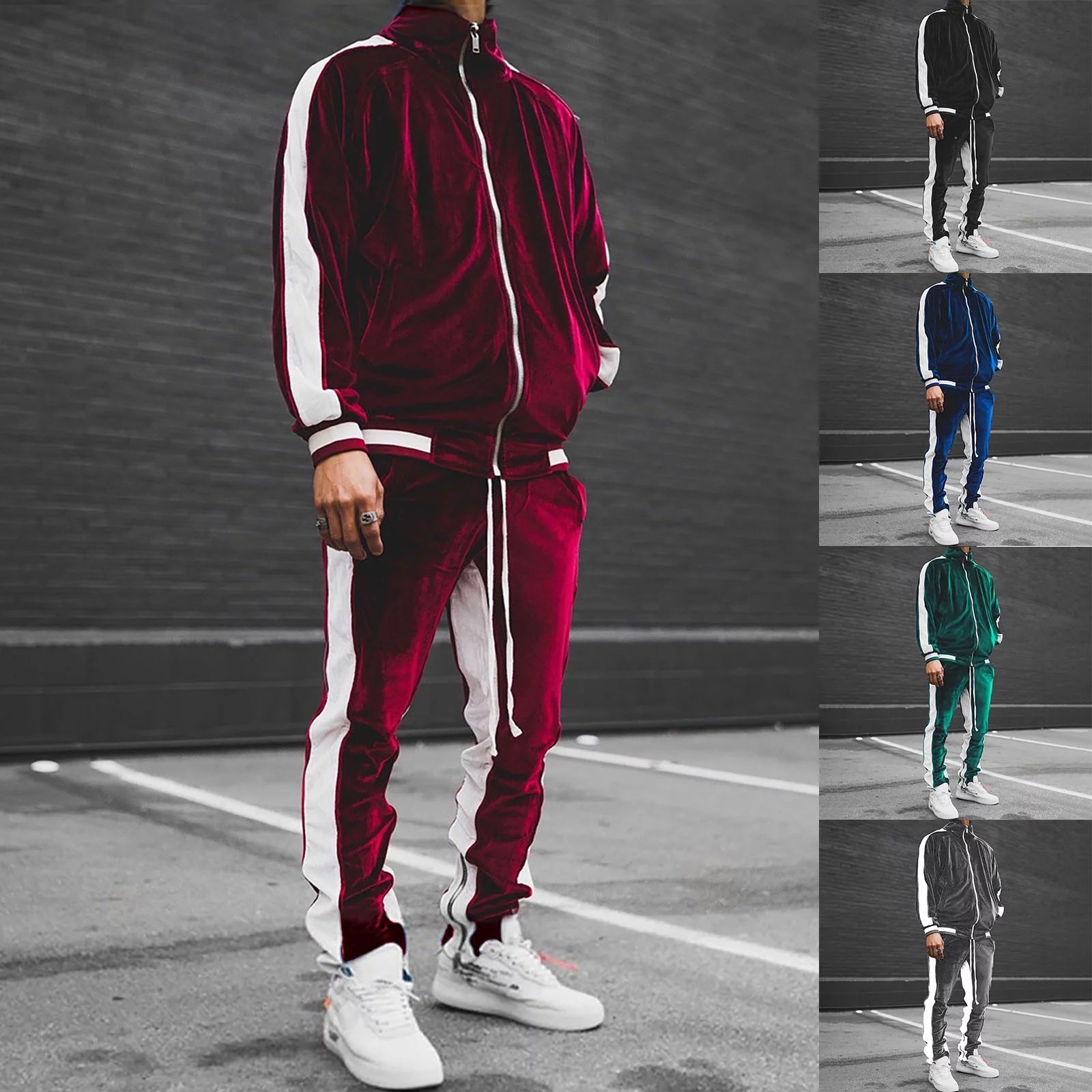 Conjunto Deportivo De Terciopelo Para Hombre, 2023 Conjunto Deportivo De Terciopelo Para Hombre 2 Piezas Invierno Cálido Chaqueta Con Cierre Completo Pantalones De Conjunto Deportivo Ropa Deportiva De Fitness Conjunto De Sudadera Y Jogger