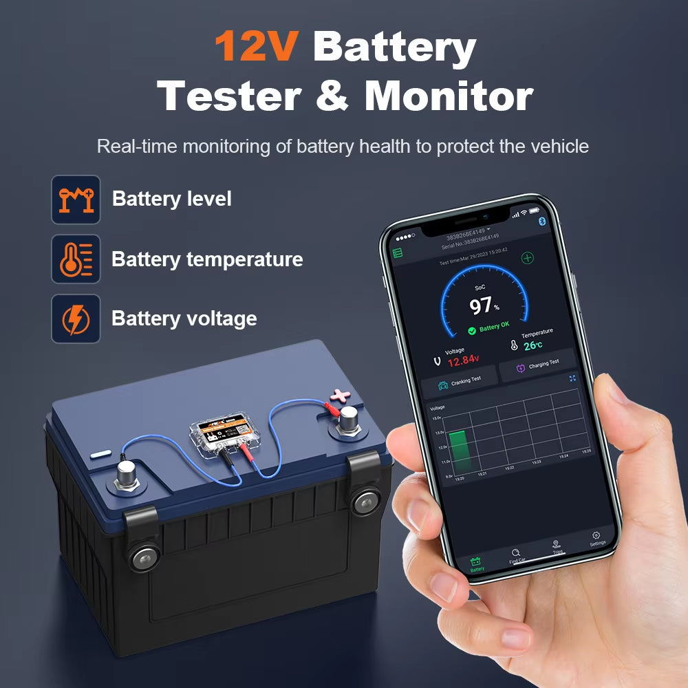 ANCEL BM200 12V Battery Monitor Wireless Bluetooth Car Battery Health APP Monitoring Battery Tester Tools for Android IOS