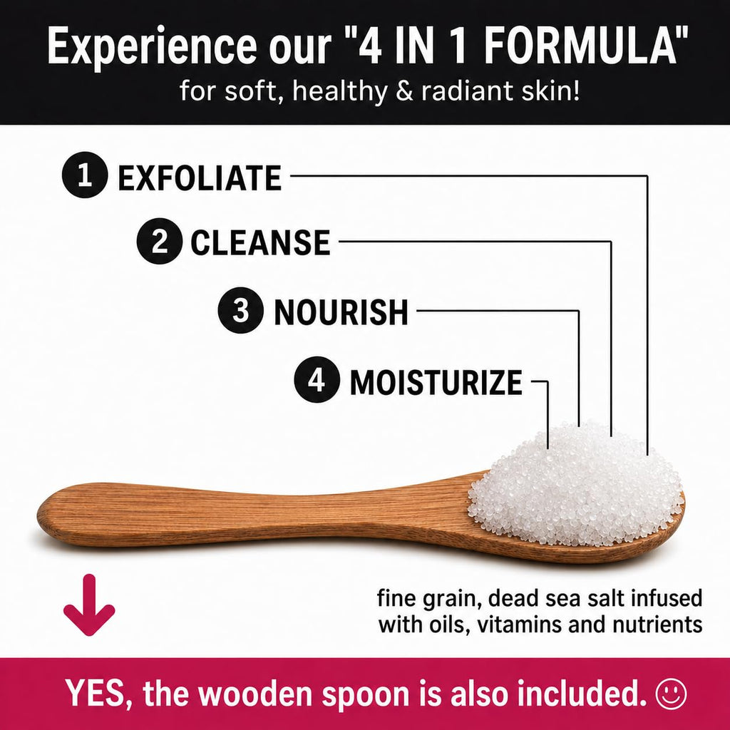 Purescrubs Premium Coconut Body Scrub Set - Large 16Oz Dead Sea Salt Body Scrub with Infused Essential Oils & Nutrients, Includes Wooden Spoon, Loofah & Oatmeal Exfoliating Bar Soap