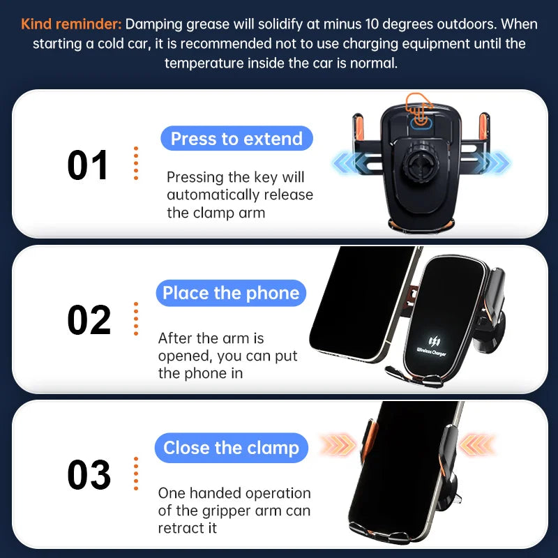 Non-Slip Car Wireless Charger Phone Holder Stand Air Vent Cellphone Bracket for Iphone Samsung Xiaomi Auto Fast Charging Station