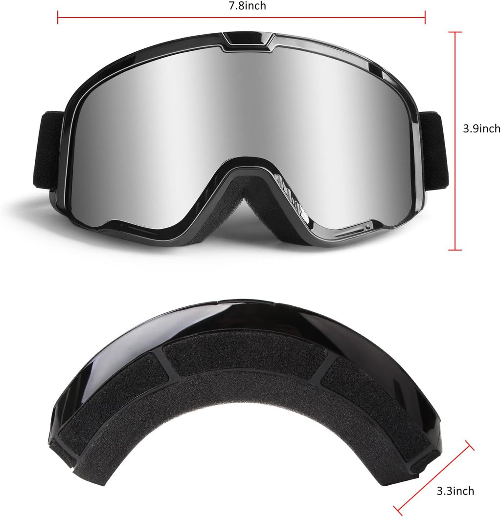Premium UV400 Motocross Goggles for Adults - Anti-Scratch, Dustproof Silver MX Goggles for ATV, Motorcycle, Dirtbike & Offroad Adventures