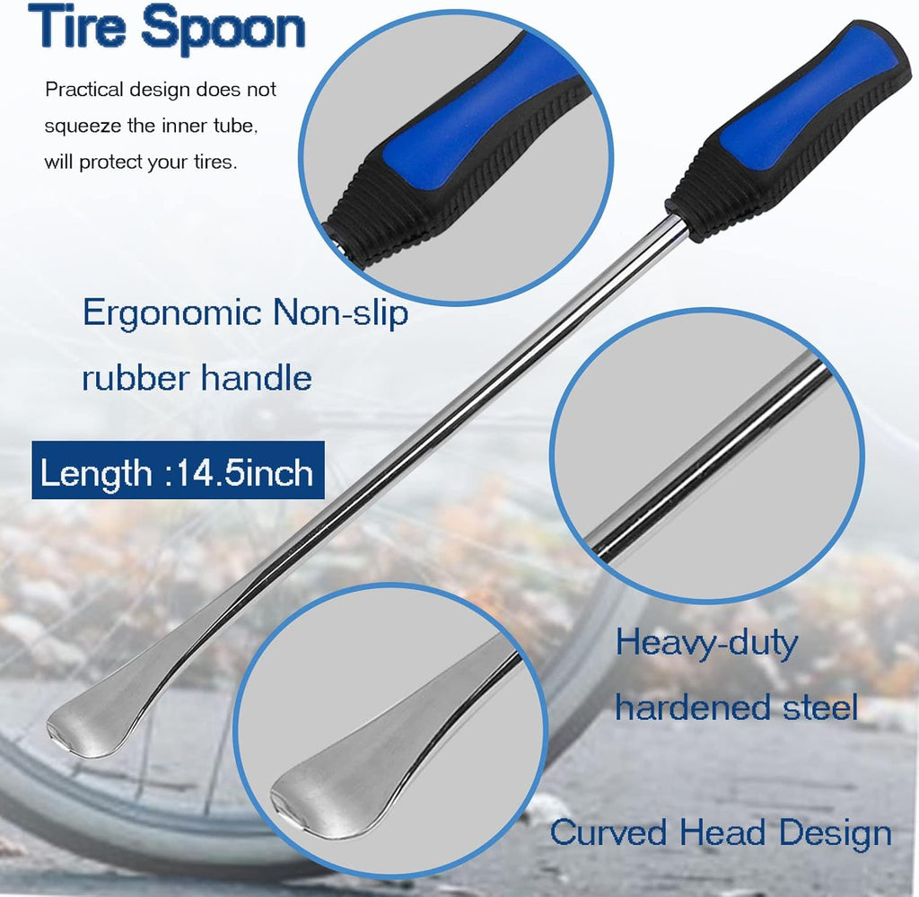 14.5"Tire Spoons Motorcycle Dirt Bike Tire Changing Tools Iron Set ,Tire Spoon Levers Tire Changer Kit for ATV Lawn Mower with Tire Spoons, Rim Protector, Valve Tool ,Valve Cap and Valve Cores
