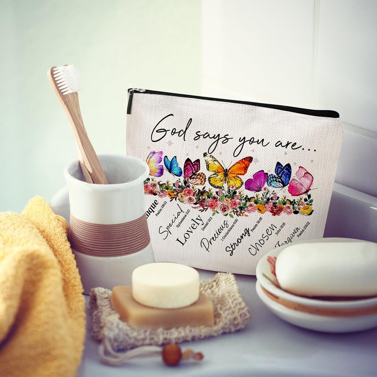 Inspirational "God Says You Are" Cosmetic Bag - Perfect Christian Gift for Women, Mothers, and Sisters - Motivational Travel Pouch with Zipper