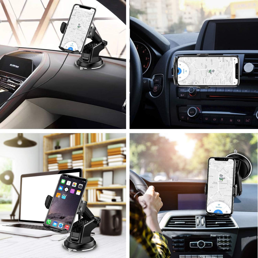 Wireless Car Charger,15W Qi Fast Charging Auto-Clamping Air Vent Windshield Dashboard Car Phone Mount,Long Arm Suction Cup Holder for Iphone Samsung LG