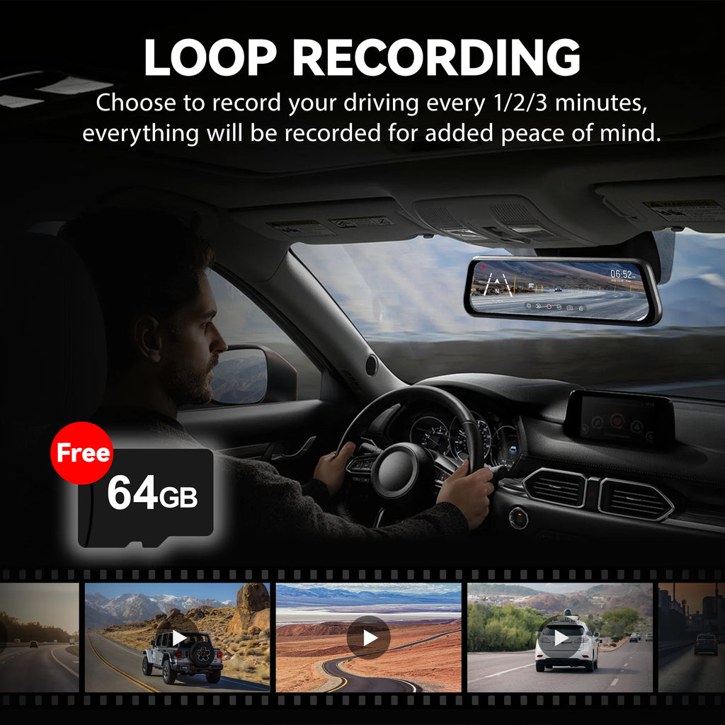 Wolfbox 4K Dual Dashcam with 10" Touch Screen, Front and Rear Recording, Night Vision, GPS, Free 64GB Card