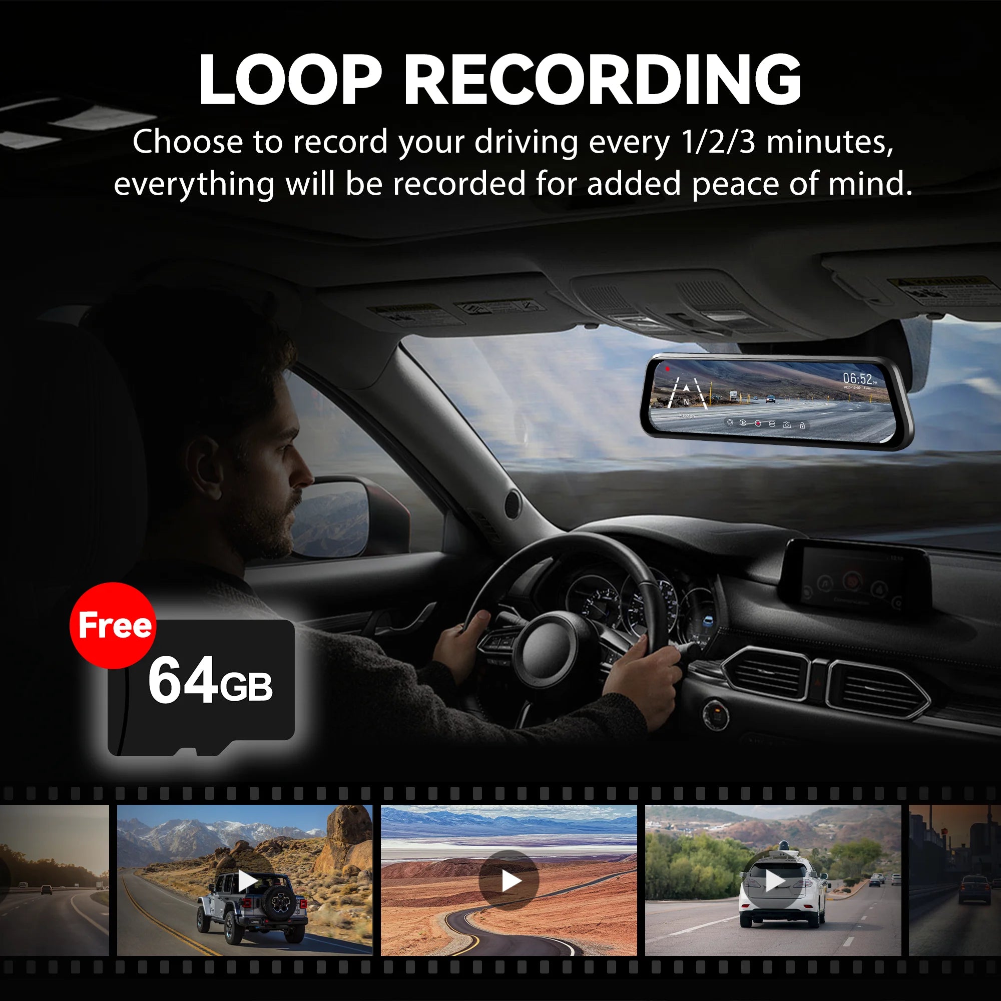 Wolfbox 4K Dual Dashcam with 10" Touch Screen, Front and Rear Recording, Night Vision, GPS, Free 64GB Card