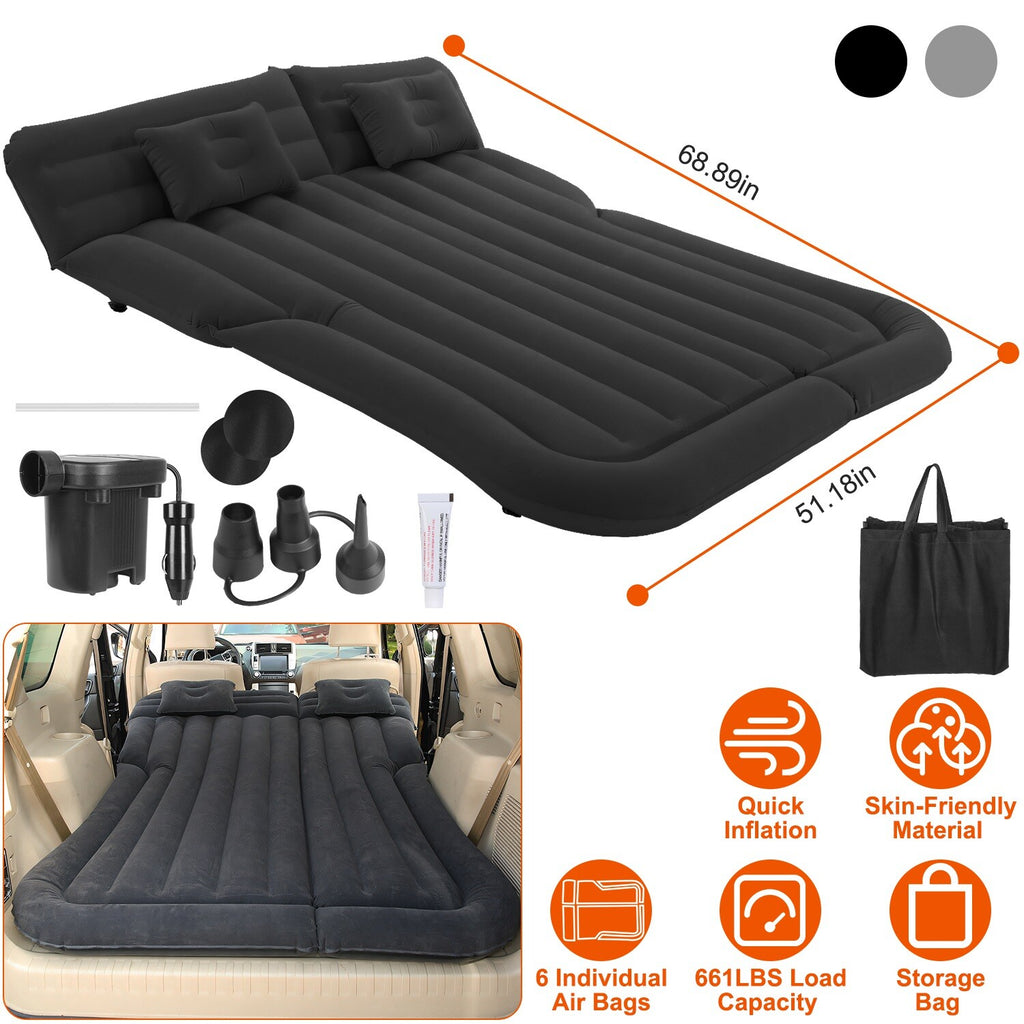 Inflatable Travel Car Mattress with Air Bed for Back Seat Comfort, Includes Two Pillows and Pump