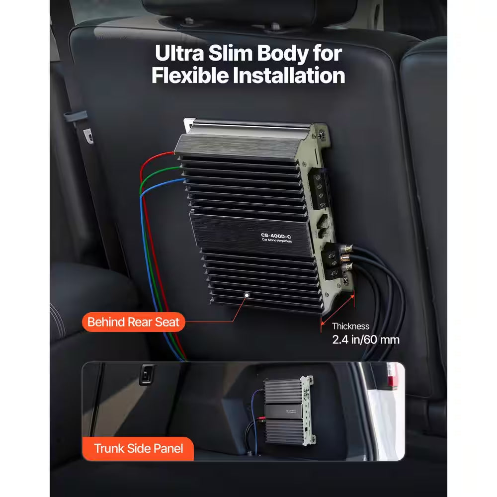 Monoblock Car Amplifier, 400W RMS MAX, 1-Channel Class D Amp 1/2/4 Ohm Stable with Remote Bass Control, LPF & Boost