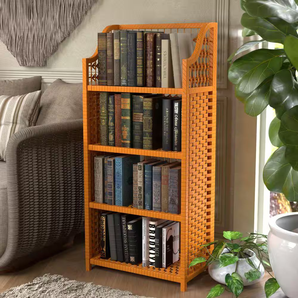 4-Shelf Honey Natural Fiber Shelving Trunk