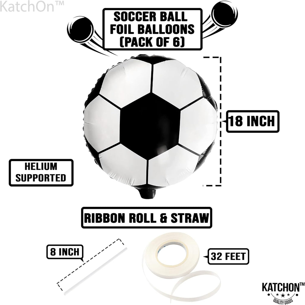 Large Soccer Ball Balloons - 18 Inch, Pack of 6 | Soccer Birthday Party Decorations | Soccer Themed Party Supplies | Black and White Soccer Balloons