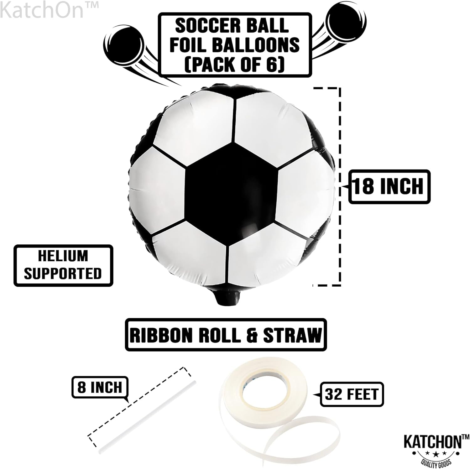 Large Soccer Ball Balloons - 18 Inch, Pack of 6 | Soccer Birthday Party Decorations | Soccer Themed Party Supplies | Black and White Soccer Balloons