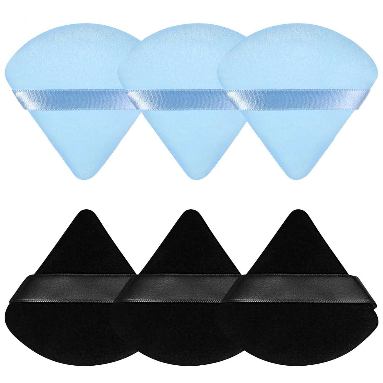 Pimoys 6-Pack Velour Makeup Sponges - Soft Triangle Powder Puffs for Flawless Loose Powder Application (Black)