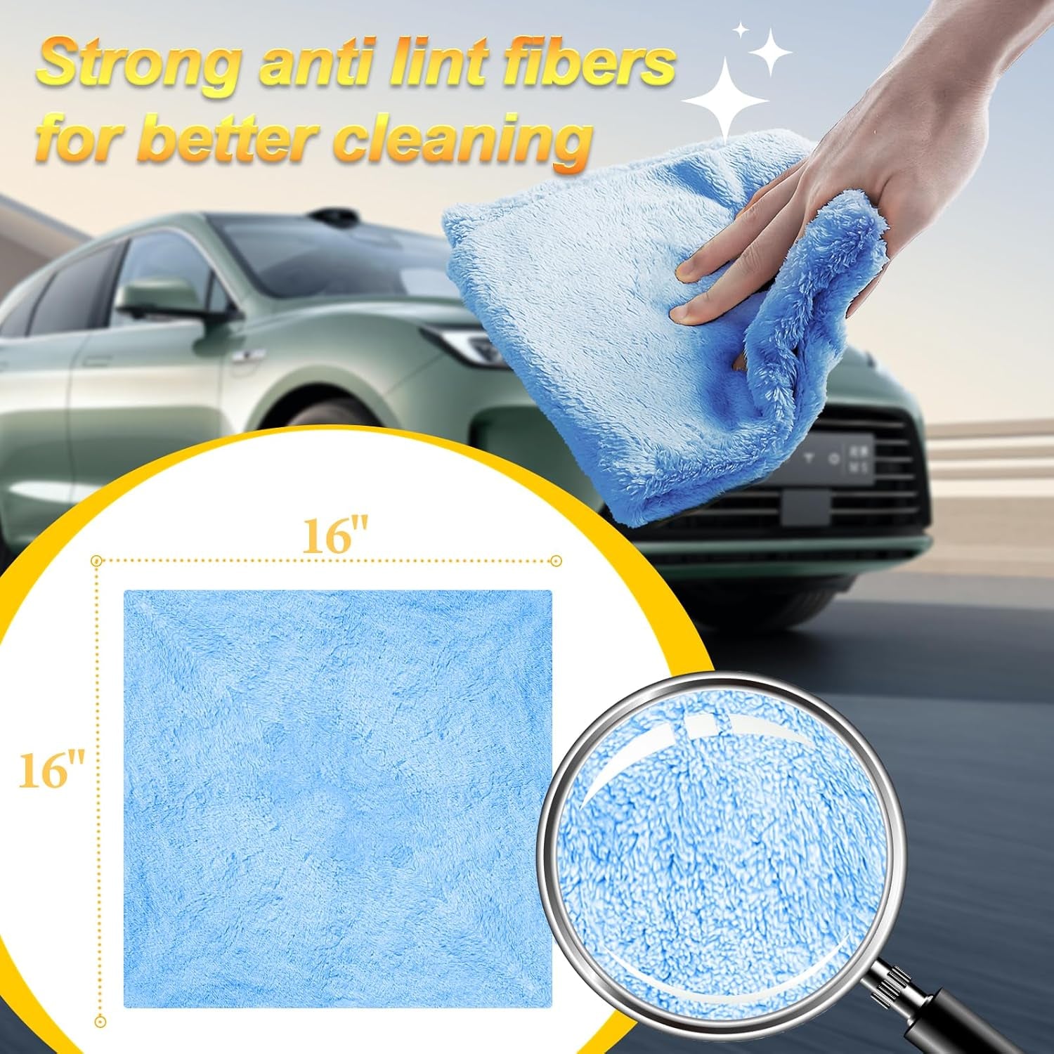 Ultra-Soft Microfiber Car Wash Drying Towels - 450GSM Lint-Free, Extra Absorbent Coral Fleece Cloths for Detailing - 16" x 16", 12 Pack, Blue