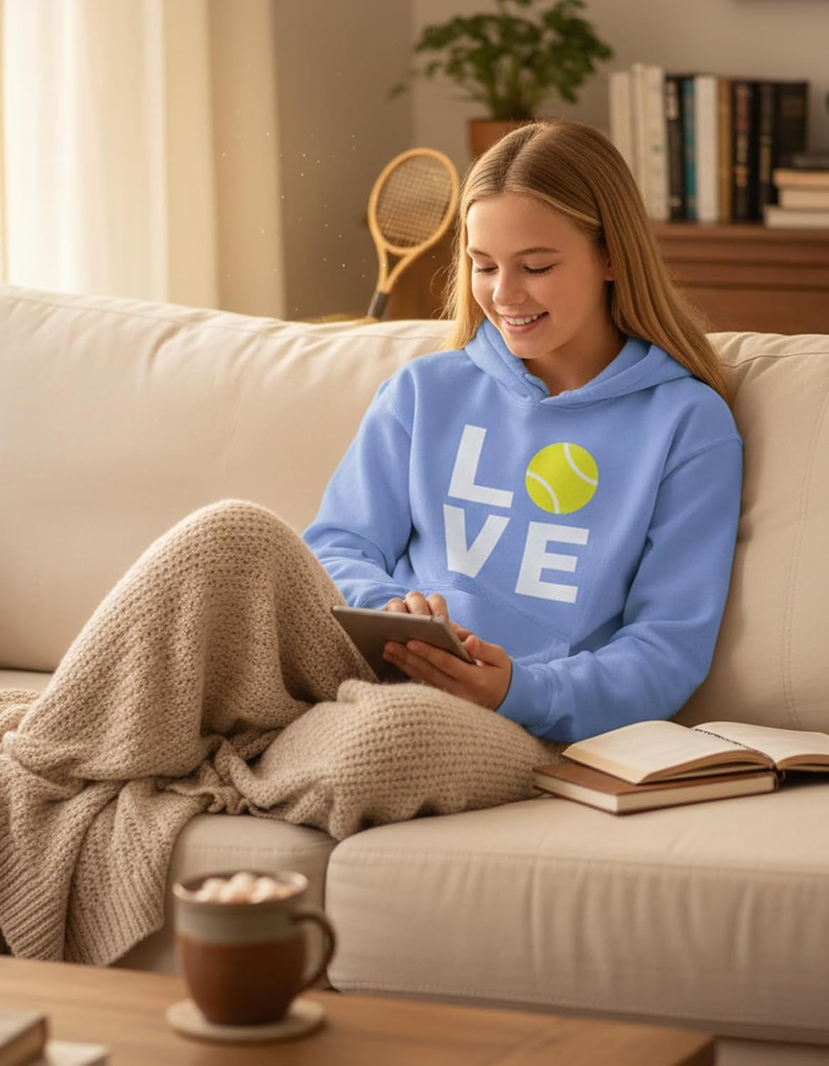 Tstars Love Tennis Hoodie - Perfect Gift for Players, Coaches & Fans | Sporty Hoodies for Women & Teen Girls
