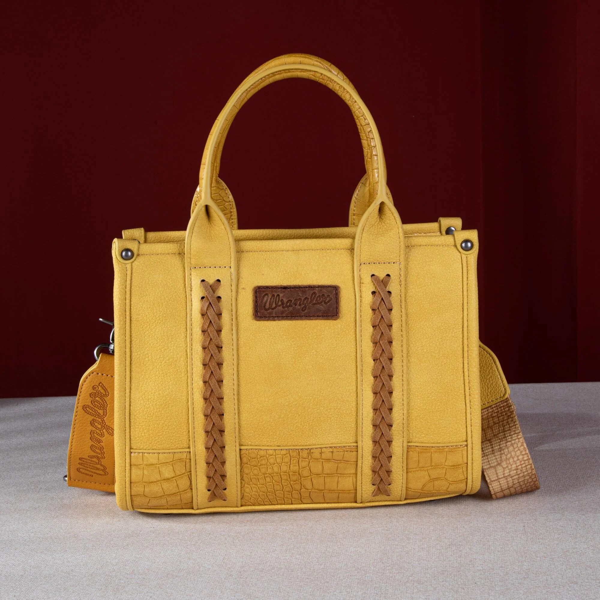 Wrangler Medium Tote Bag for Women Designer Satchel Handbags Top-Handle Purses with Strap, Patchwork-Yellow