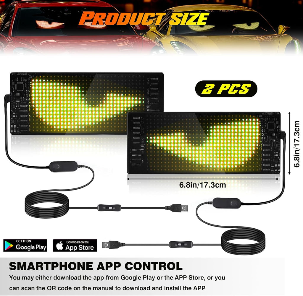 2-Pack Devil Eyes LED Car Display, App-Controlled 7x3 Inch Flexible Programmable Lights