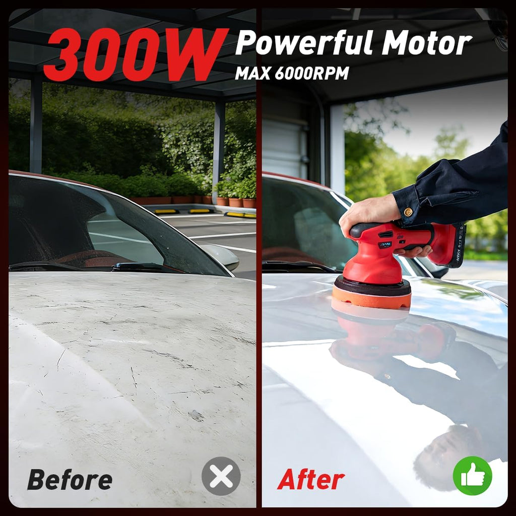 Cordless Car Buffer Polisher Kit W/ 2X2000Mah 21V Batteries, 6 Inch Car Buffer Waxer Kit W/ 6 Variable Speed & Extra Attachments, Polisher for Car Detailing,Boat Sanding,Scratch Removing