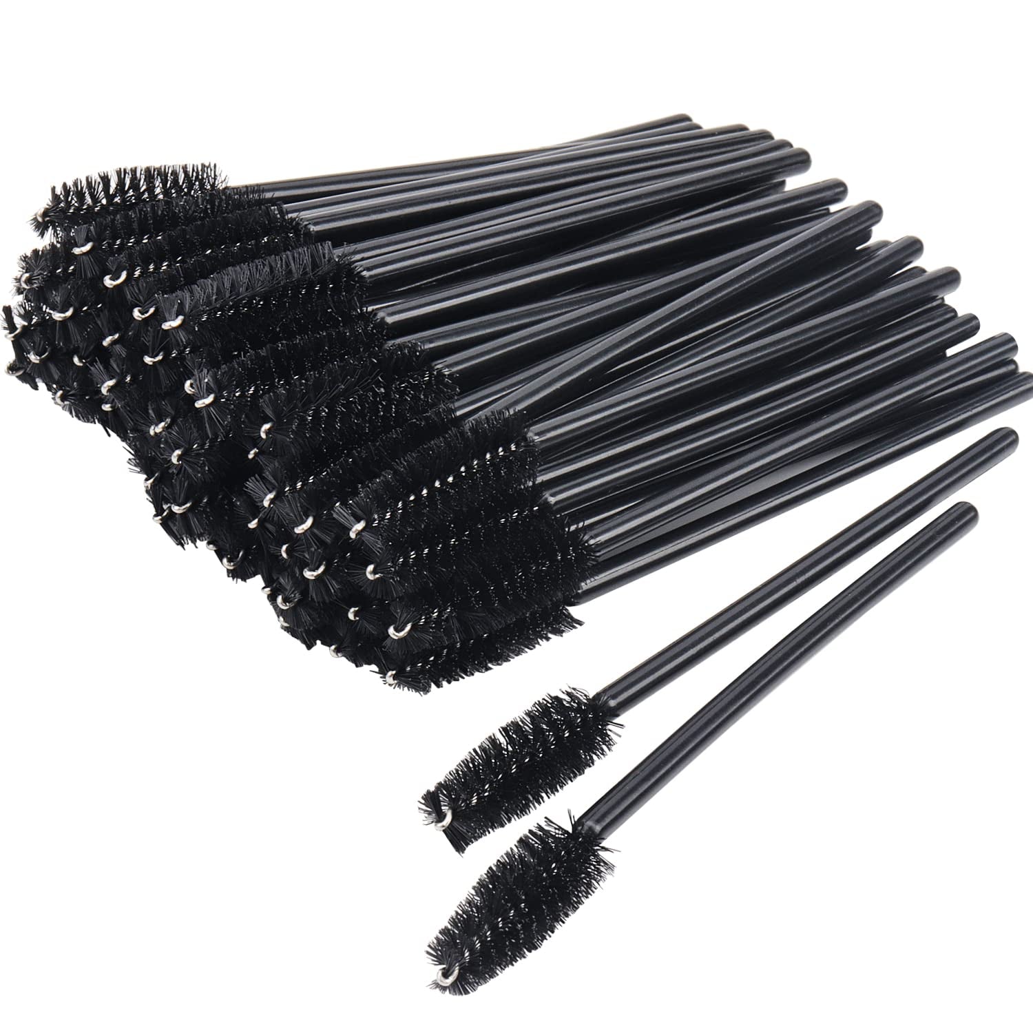 100 Pack Disposable Mascara Wands - Eyelash Brush Applicators for Flawless Makeup Application (Black Handle)