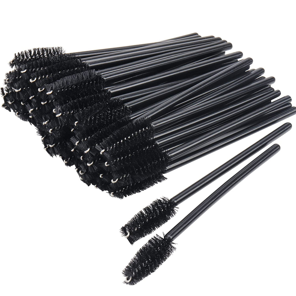 100 Pack Disposable Mascara Wands - Eyelash Brush Applicators for Flawless Makeup Application (Black Handle)
