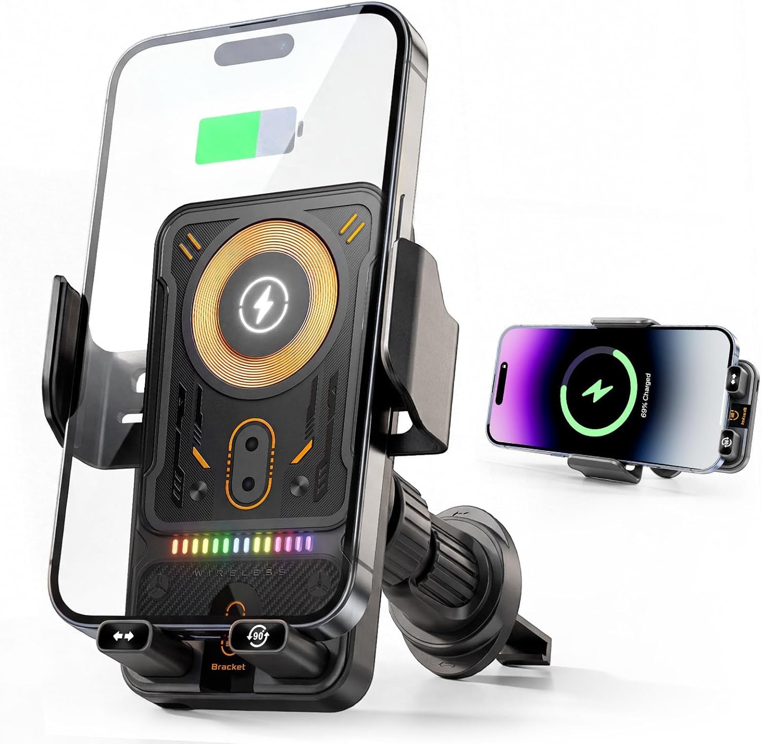 Phone Holders for Car, Cell Phone Mount 15W Wireless Car Charger with Induction Opening and Closing Air Vent Phone Stand with Smart Screen Rotation for Car Truck Accessories Iphone Samsung