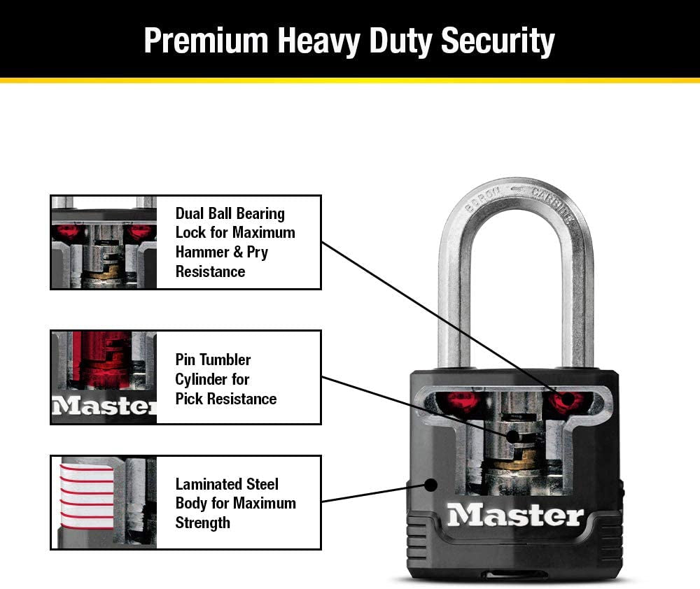 Master Lock Magnum Heavy Duty Outdoor Padlock - Weather Resistant & Cut Safe Shackle - Perfect for Fences, Gates, and Sheds - 2 Pack (M115XTLF) - Black