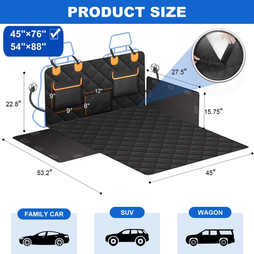 SUV Cargo Liner for Dogs, Non-Slip Water Resistant Pet Trunk Mat with Side Flaps Protector, Dog Backseat Cover for SUV Van (45" W X 76" L)