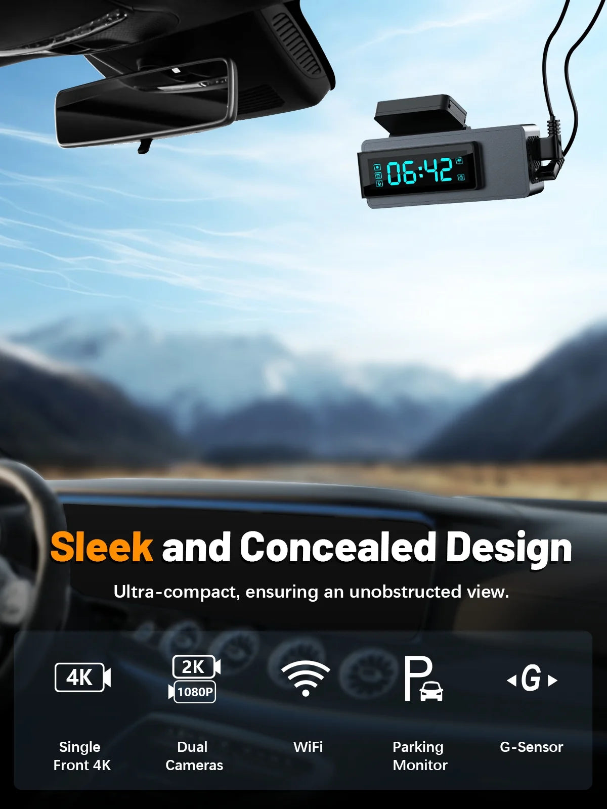 ODREY Dash Cam Front and Rear, 4K+1080P WDR Dash Camera for Cars, 4K Single Front Built-In Wifi Car Camera with G-Sensor, Super Night Vision, 64GB Card, Loop Recording, Parking Mode