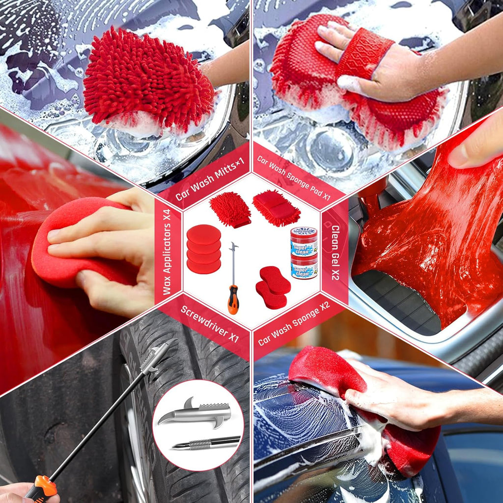 Ultimate 37PCS Car Detailing Kit - Complete Interior Cleaner & Wash Set for Cars, Bikes, and Motorcycles with Bucket & Brushes