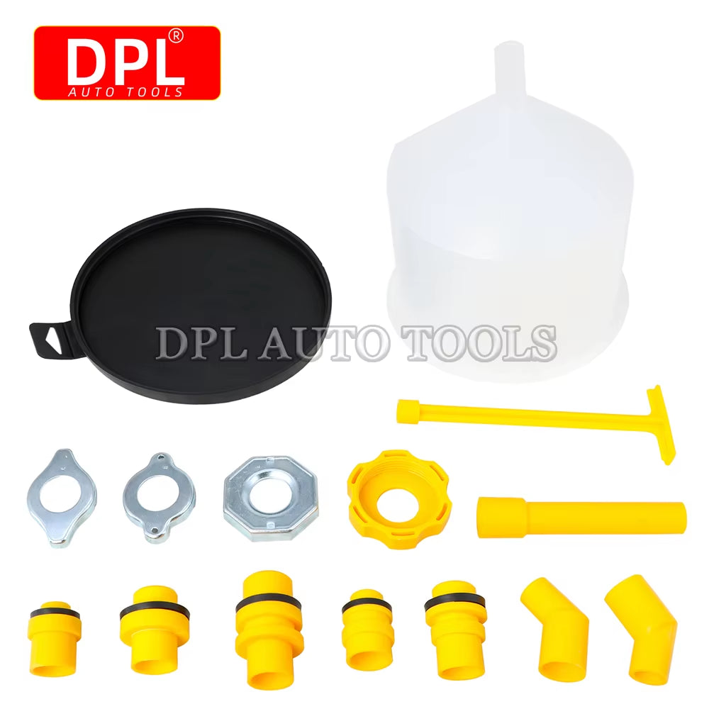 15-Piece Universal Vehicle Oil and Coolant Filling Kit with Spill-Proof Funnels and Spouts