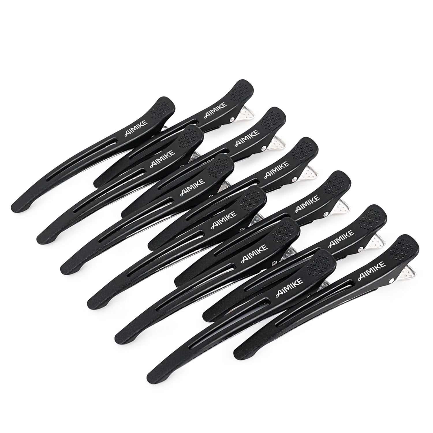 AIMIKE 6Pcs Professional Hair Clips for Styling Sectioning, Non Slip No-Trace Duck Billed Hair Clips with Silicone Band, Salon and Home Hair Cutting Clips for Hairdresser, Women, Men - Black 4.3” Long