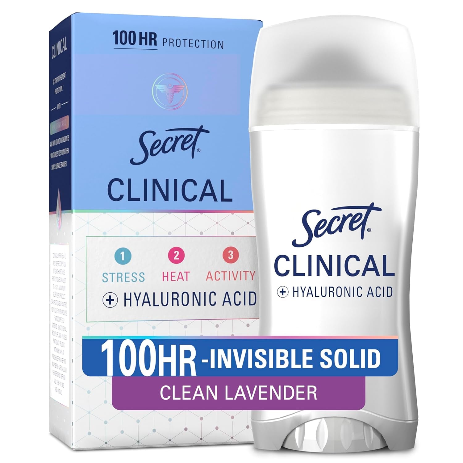 Secret Clinical Strength Antiperspirant Deodorant for Women - 100HR Sweat & Odor Protection, 3X Stress Defense, Clean Lavender Scent with Hyaluronic Acid, 2.6 Oz