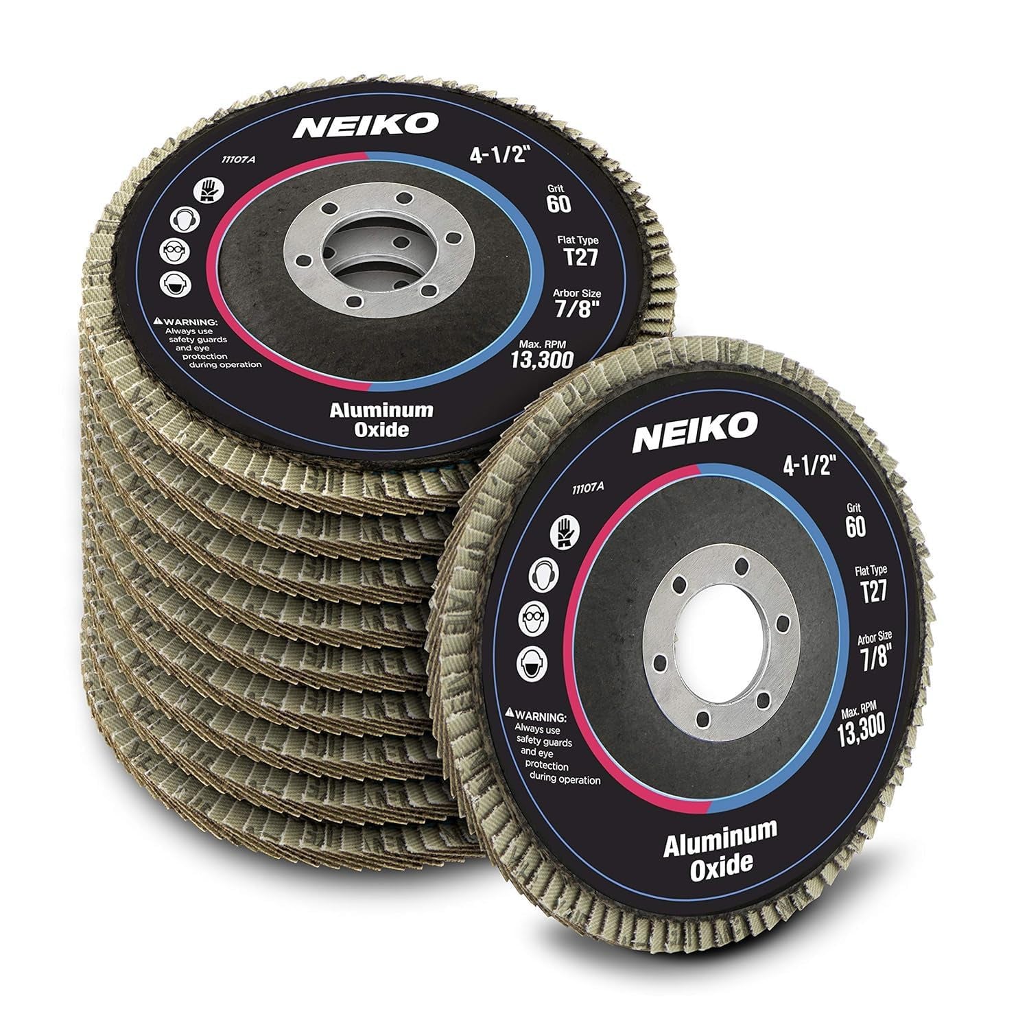 NEIKO 11107A 10-Pack 4-1/2" Aluminum Oxide Flap Discs - 60 Grit Grinding Wheels for Angle Grinders, Perfect for Wood & Metal Sanding
