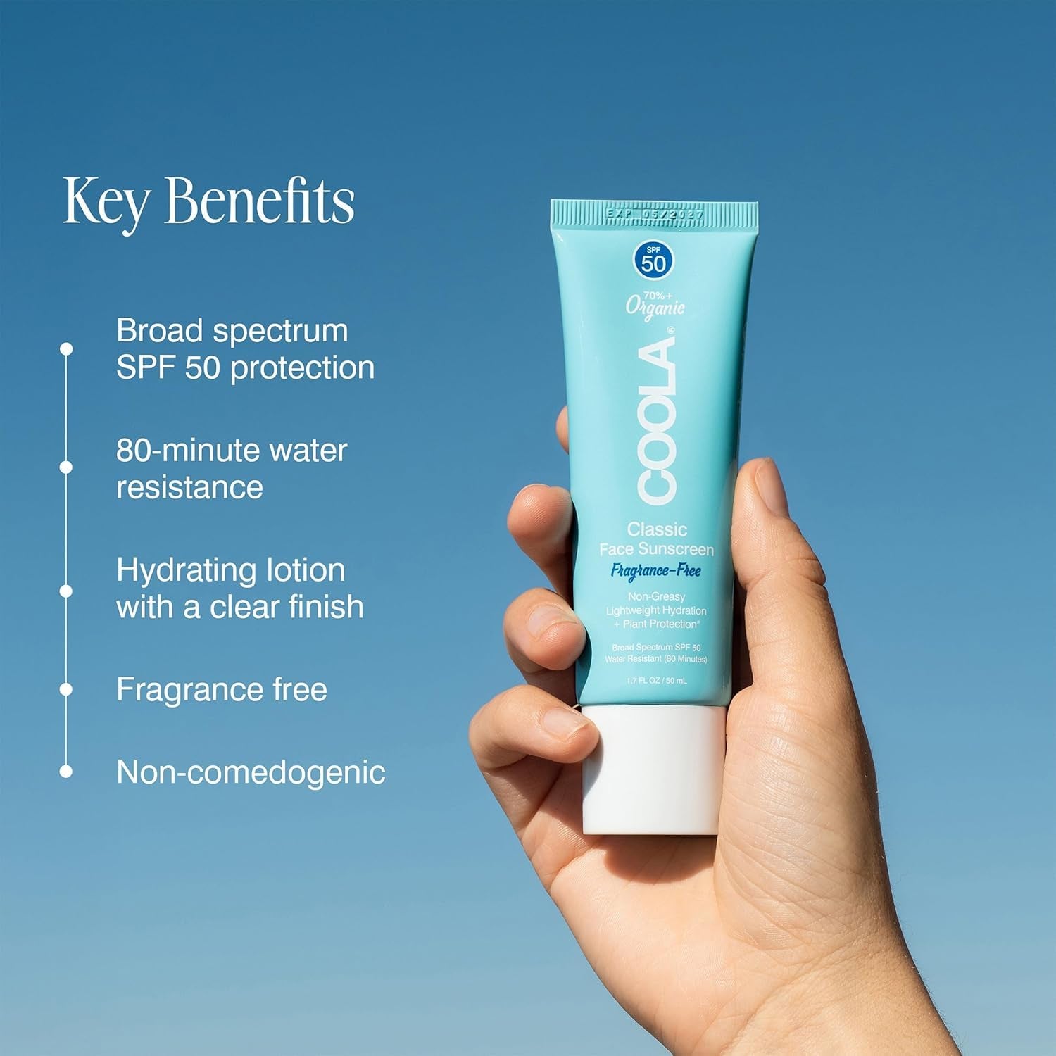 COOLA Organic Face Sunscreen SPF 50 Sunblock Lotion, Dermatologist Tested Skin Care for Daily Protection, Vegan and Gluten Free, Fragrance Free