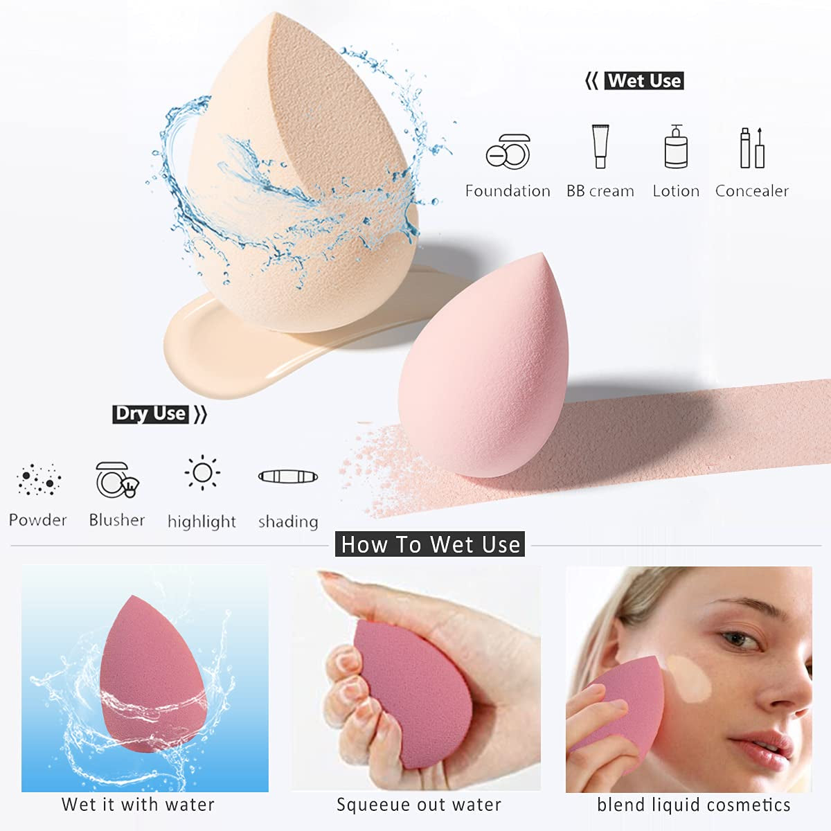 Flawless Makeup Sponge Set - 4 Pink Beauty Blenders with Holder & Egg Case for Cream, Powder, and Liquid Application