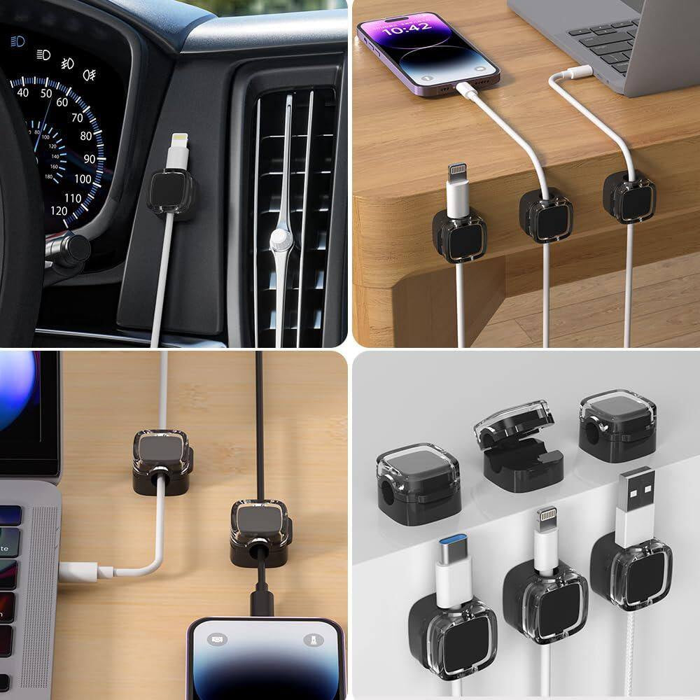 Black Crystal 9-Pack Magnetic Cable Clips, Adjustable Cord Holder for under Desk Cable Management for Home Office Desk