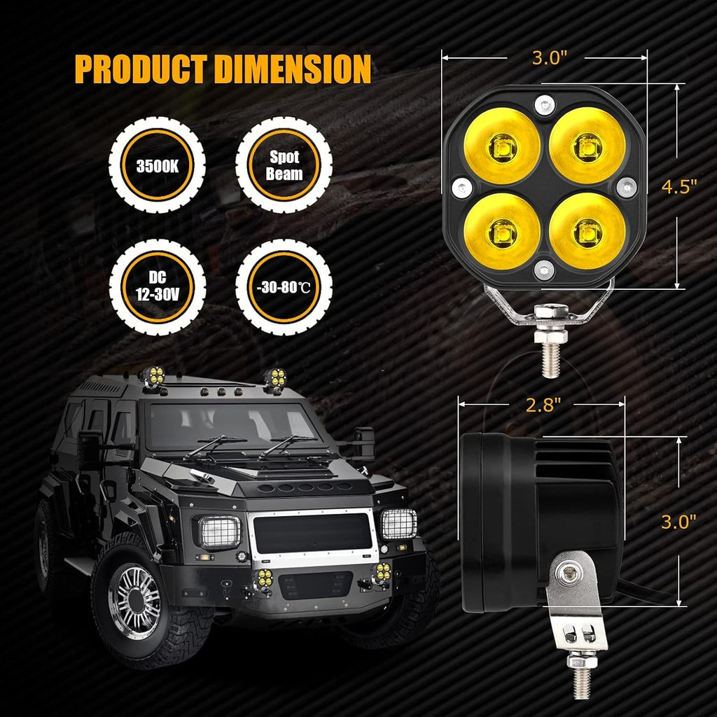 2-Pack 3" 40W Yellow LED Spot Off-Road Light Pods