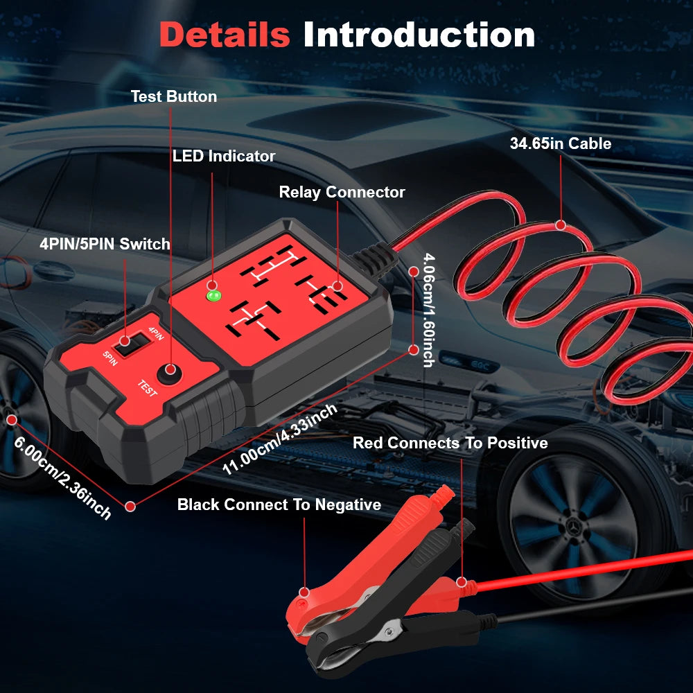 Universal 12V LED Battery Voltage Tester and Relay Checker for Automotive Use