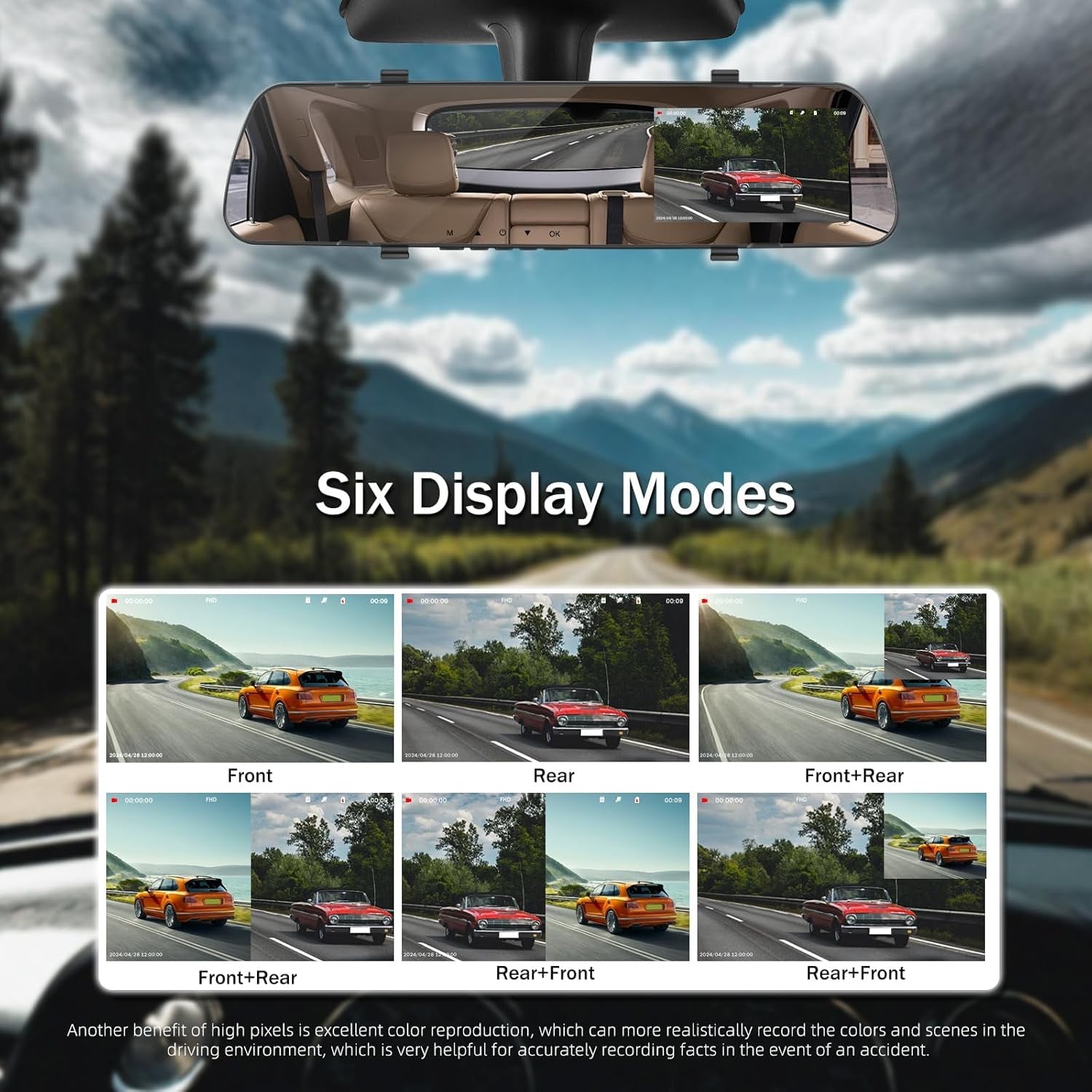 4 Inch Mirror Dash Cam,1080P Rear View Mirror Camera for Cars,Dual Dash Cameras Front and Rear HD Night Vision,24H Parking Monitoring,Loop Recording, Motion Detection,Reversing Assistance,32Gb TF Card