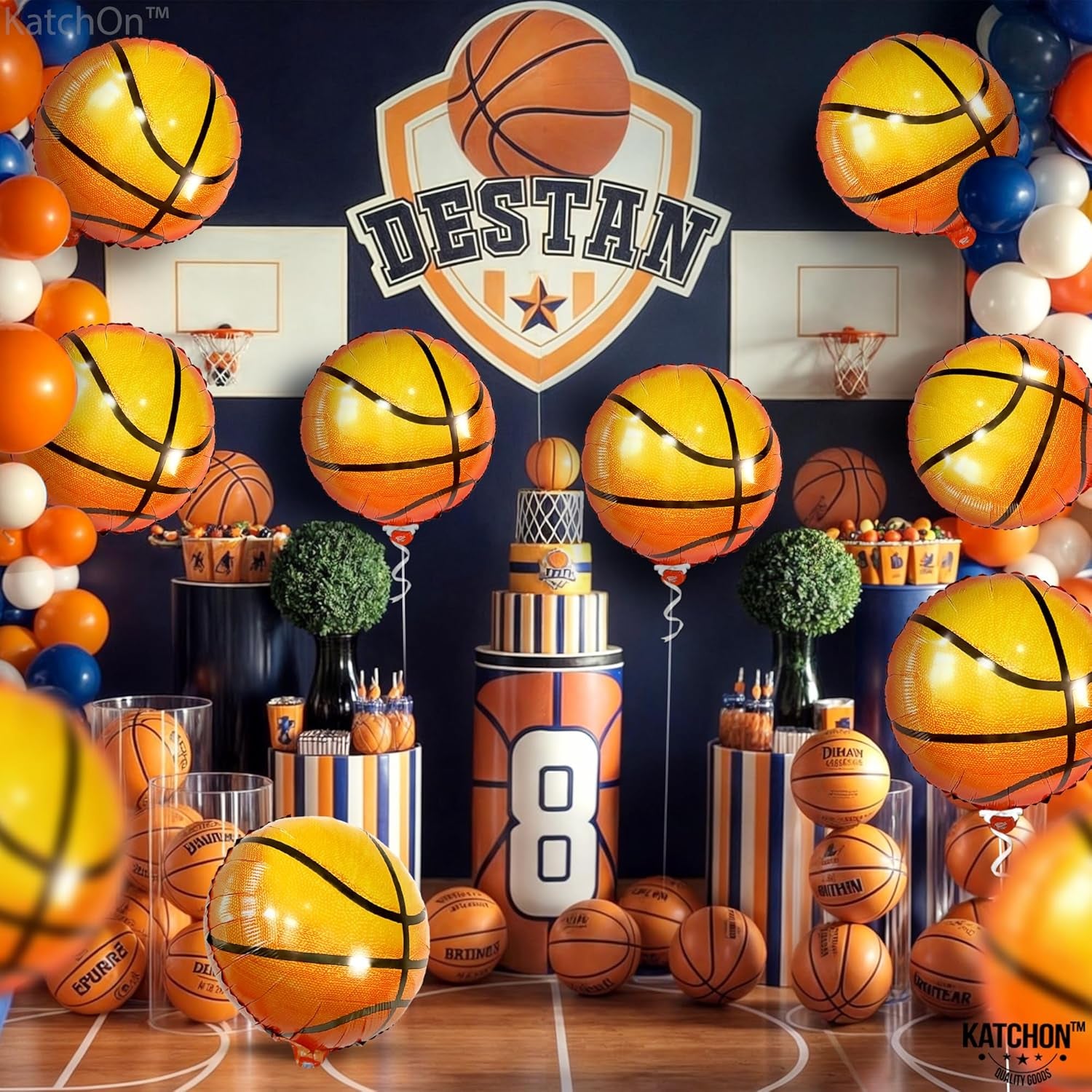 , Big, Orange Foil Basketball Balloons - 18 Inch, Pack of 10 | Basketball Decorations for Homecoming, Basketball Birthday Party Decoration | Space Jam Party Decorations, Sports Balloon Arch Kit