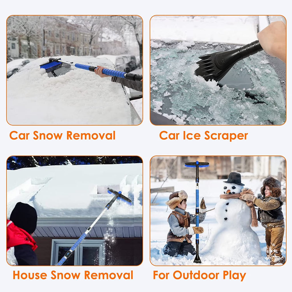 Ice Scraper and Extendable 62.4" Snow Brush, Snow Scraper for Car Windshield with 360° Pivoting Brush Head for Car, Blue