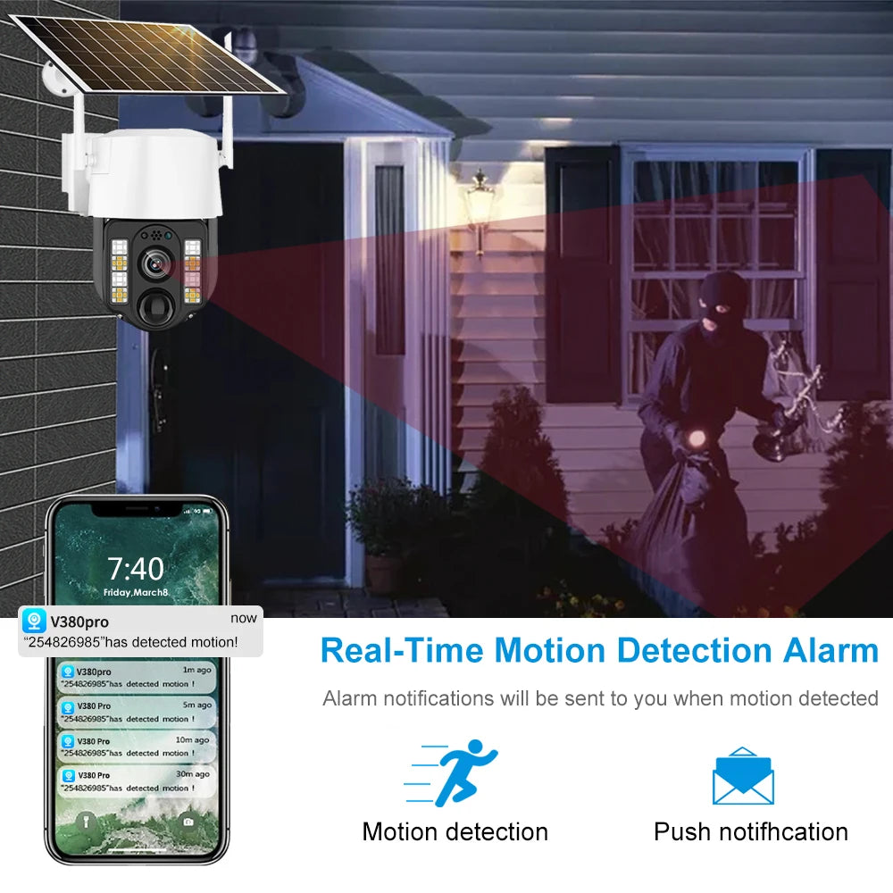 V380 Pro Solar Camera 4G Sim Outdoor PIR Human Detect Wireless Camaras Powered Energy Waterproof CCTV Home Security Protection
